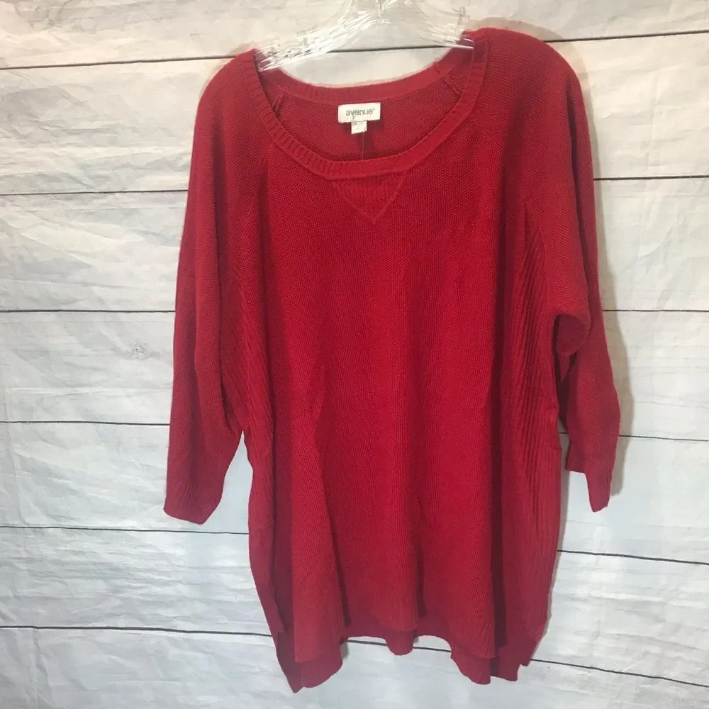 Avenue 3/4 Sleeve Hi-Lo Sweater| Red| Size 18/20 - Picture 2 of 9